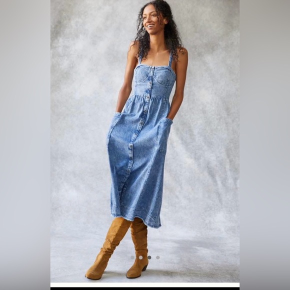 Pilcro Dresses & Skirts - Pilcro Blue Denim Midi Dress with Straps